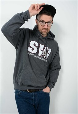 Vintage Champion Hoodie Christian Grey Unisex Size L 