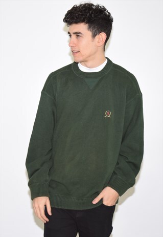 VINTAGE 90S GREEN TOMMY HILFIGER KNIT JUMPER