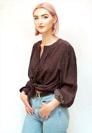 1990S VINTAGE BROWN FLORAL VISCOSE BLOUSE