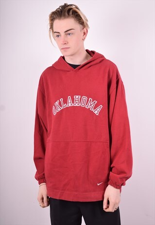 NIKE MENS VINTAGE HOODIE JUMPER LARGE MAROON 90'S