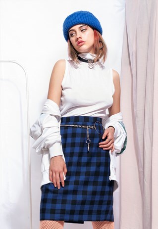 VINTAGE GINGHAM SKIRT 90S PLAID GRUNGE PENCIL SKIRT