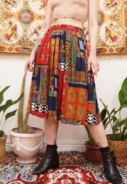 Vintage 90s Funky Colorful Patterned Midi Skirt 