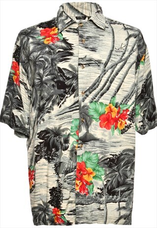 Vintage Printed Black Hawaiian Shirt - L