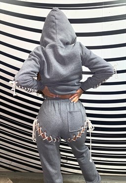 Minimalistic Tracksuit - Lace Up Grey Hoodie & Joggers