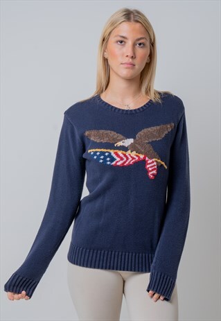 VINTAGE EAGLE USA FLAG GRAPHIC SWEATSHIRT IN BLUE XL