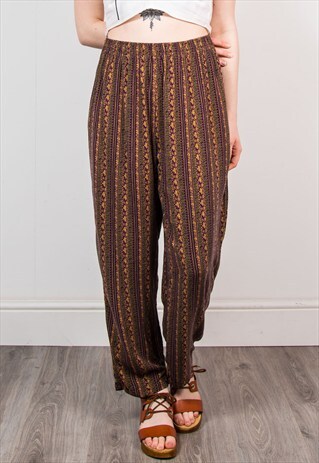 VINTAGE BATIK PATTERN BOHO FESTIVAL WIDE LEG TROUSERS