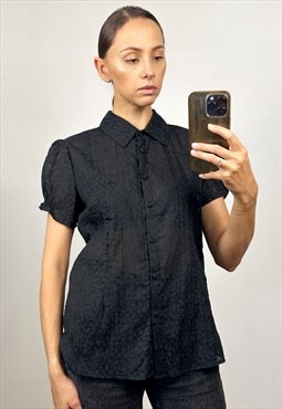 Vintage Black Semi-Sheer Short Sleeve Blouse