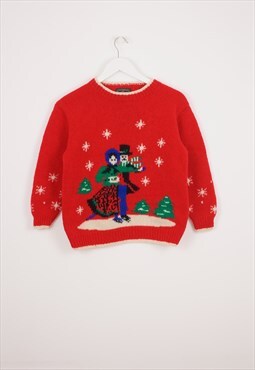 Vintage Christmas Jumper Retro 90's Dancing Ice Skaters