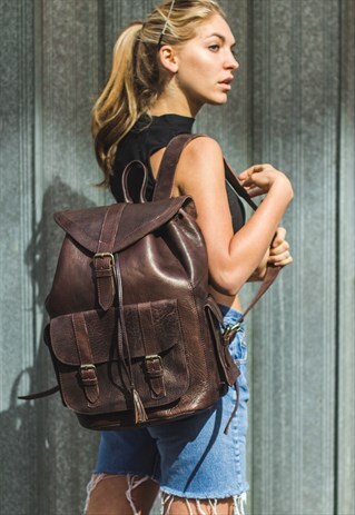 LUXURY LEATHER URBAN RUCKSACK BACKPACK (COCO BROWN)