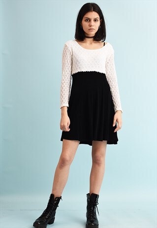 80'S RETRO LACE ELEGANT FLARE MINI DRESS