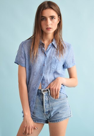 90'S RETRO FLORAL PRINT OVERSIZED SHEER MOMS BLOUSE TOP