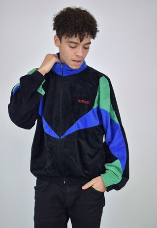 VINTAGE 90'S ADIDAS BLACK, GREEN & BLUE ZIP-UP JACKET