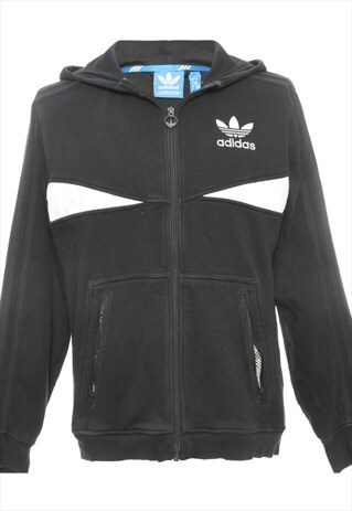 BEYOND RETRO VINTAGE BLACK ADIDAS PRINTED HOODIE - S