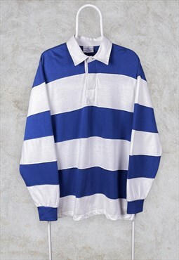 Vintage 90s Rugby Shirt Blue White Striped XL