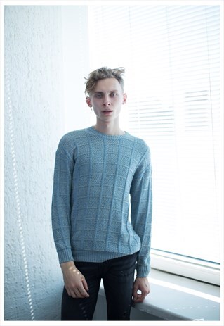 VINTAGE 80'S BLUE KNITTED JUMPER