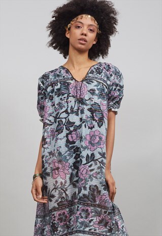 VINTAGE 70' FLORAL INDIAN BOHO DRESS