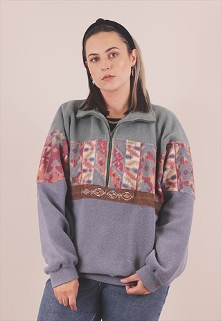 VINTAGE 90'S CRAZY PRINT PULLOVER FLEECE JACKET /A10023