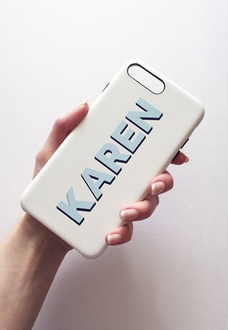 IVORY WHITE & BLUE PU LEATHER PRINTED MONOGRAM PHONE