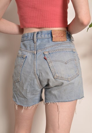 VINTAGE 90S LEVIS DENIM BOOTY SHORTS IN BLUE