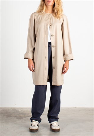 Women's Yves Saint Laurent Beige Collarless Dust Coat
