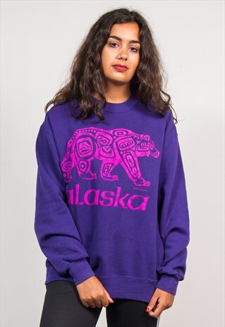 90'S VINTAGE PURPLE ALASKA POLAR BEAR SWEATSHIRT JUMPER