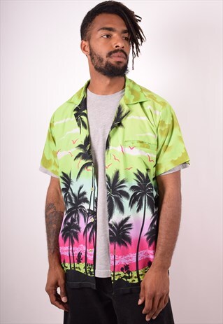 MENS VINTAGE HAWAIIAN SHIRT LARGE MULTI 90S