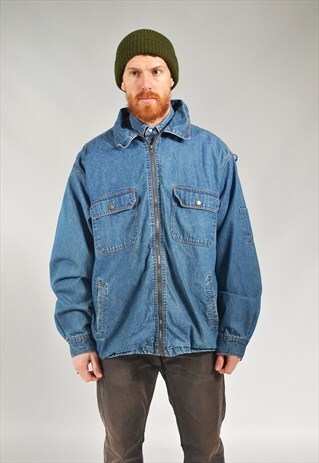 VINTAGE MID BLUE ZIP-UP DENIM JACKET