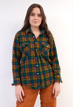 Vintage Women's L Flannel Brushed Wool Shirt Tartan Plaid