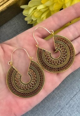 Gold Coloured Hoop Dangle Earrings