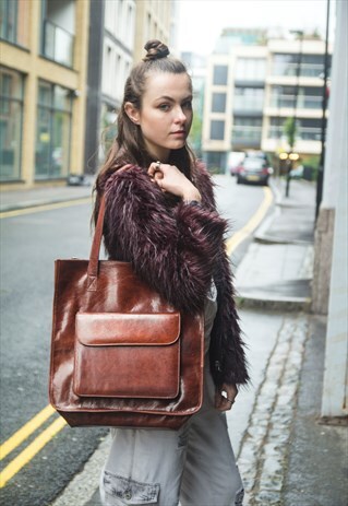 LEATHER SHOPPER TOTE BAG (STRESSED BROWN)