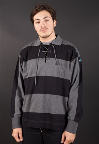 VINTAGE LACE BUTTONUP STRIPED ADIDAS EQUIPMENT SWEATSHIRT