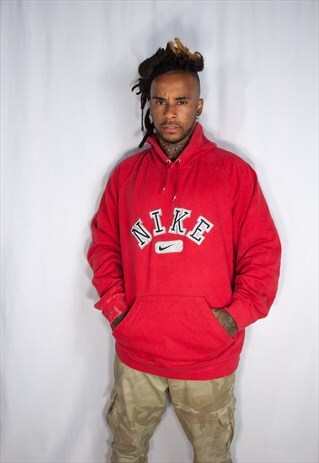 RED NIKE EMBROIDED HOODIE