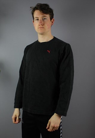 VINTAGE PUMA SWEATSHIRT IN BLACK WITH EMBROIDERY
