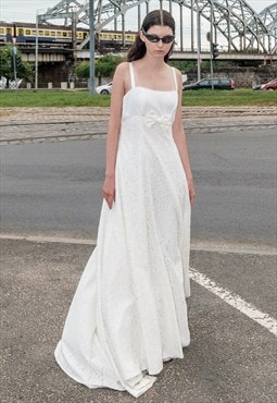 90's Vintage empire line minimal laced wedding dress