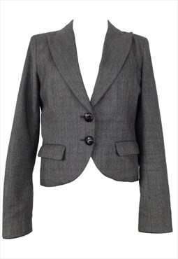 Vintage 00s Y2K Mod Chic Dark Grey Y2K Pointed Collar Blazer