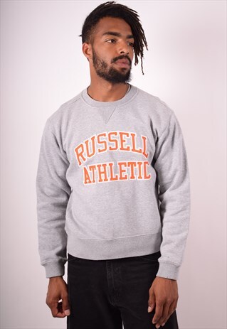 RUSSELL ATHLETIC MENS VINTAGE SWEATSHIRT JUMPER XS GREY 90S
