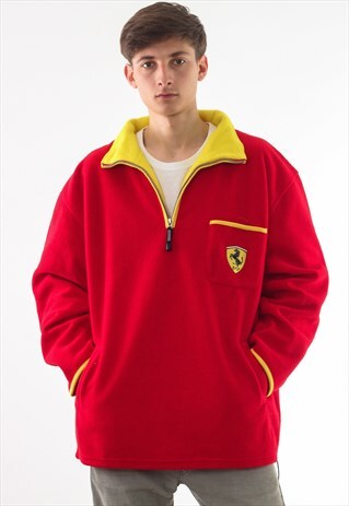 VINTAGE FERRARI PULLOVER HALF ZIP JACKET 90S RED