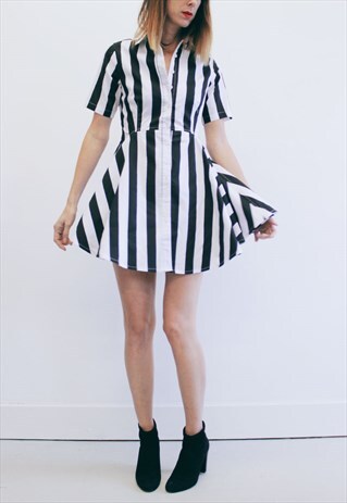 BLACK AND WHITE STRIPED SHIRT DRESS