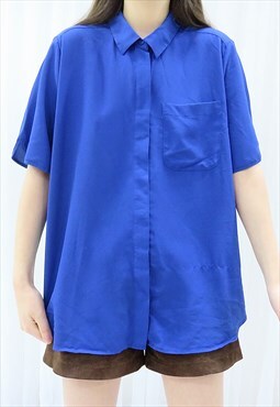 80s Vintage Blue Shirt Blouse