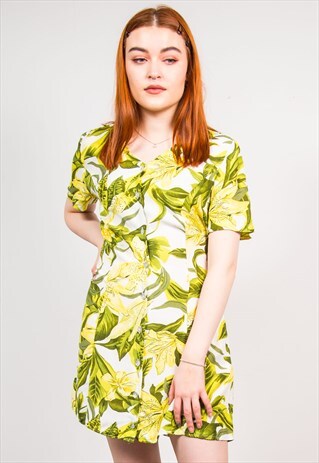 VINTAGE 90'S GREEN & YELLOW SHORT SLEEVE MINI DRESS