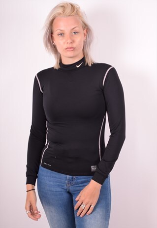 NIKE WOMENS VINTAGE PULLOVER TRACKSUIT TOP LARGE BLACK 90S