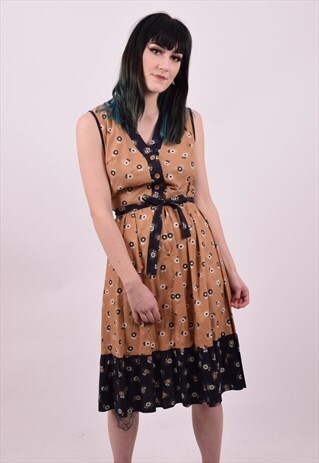 VINTAGE 80'S DOES 40'S FLOWER PRINT TEA DRESS SIZE 10 12 14