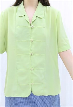 80s Vintage Green Collared Blouse