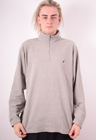 NAUTICA MENS VINTAGE FLEECE JUMPER LARGE GREY 90S