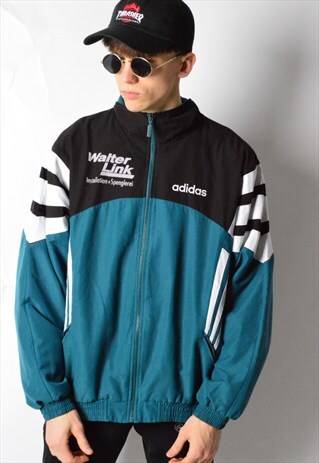 VINTAGE 90S GREEN COLOUR BLOCK ADIDAS TRACK JACKET