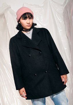 Vintage wool coat 80s minimalist black grunge winter jacket