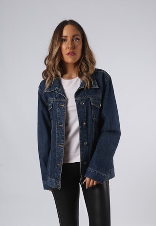 VINTAGE DENIM JACKET OVERSIZED FITTED UK 14 LARGE (O1E)