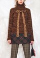 VINTAGE Y2K KNIT JUMPER IN BROWN W REWORKED KNITTED BOW