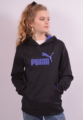 PUMA WOMENS VINTAGE HOODIE JUMPER MEDIUM BLACK 90S