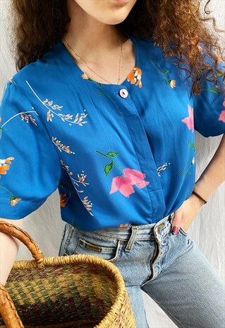 VINTAGE 80S BOTANICA FLORAL PRINT HAUTE BOHEME BLOUSE TOP